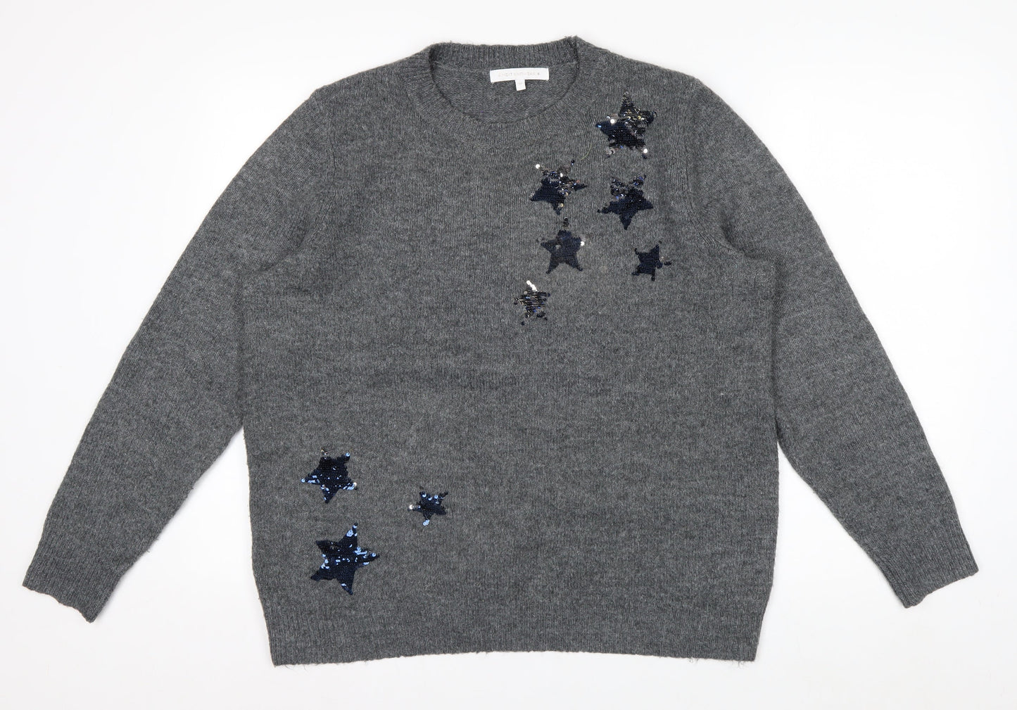 Next Women's Grey Sequin Star Pullover Jumper Size 16