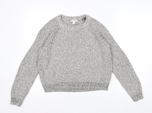 H&M Women Grey Chunky Knit Cotton Blend Crew Neck Jumper Size 12