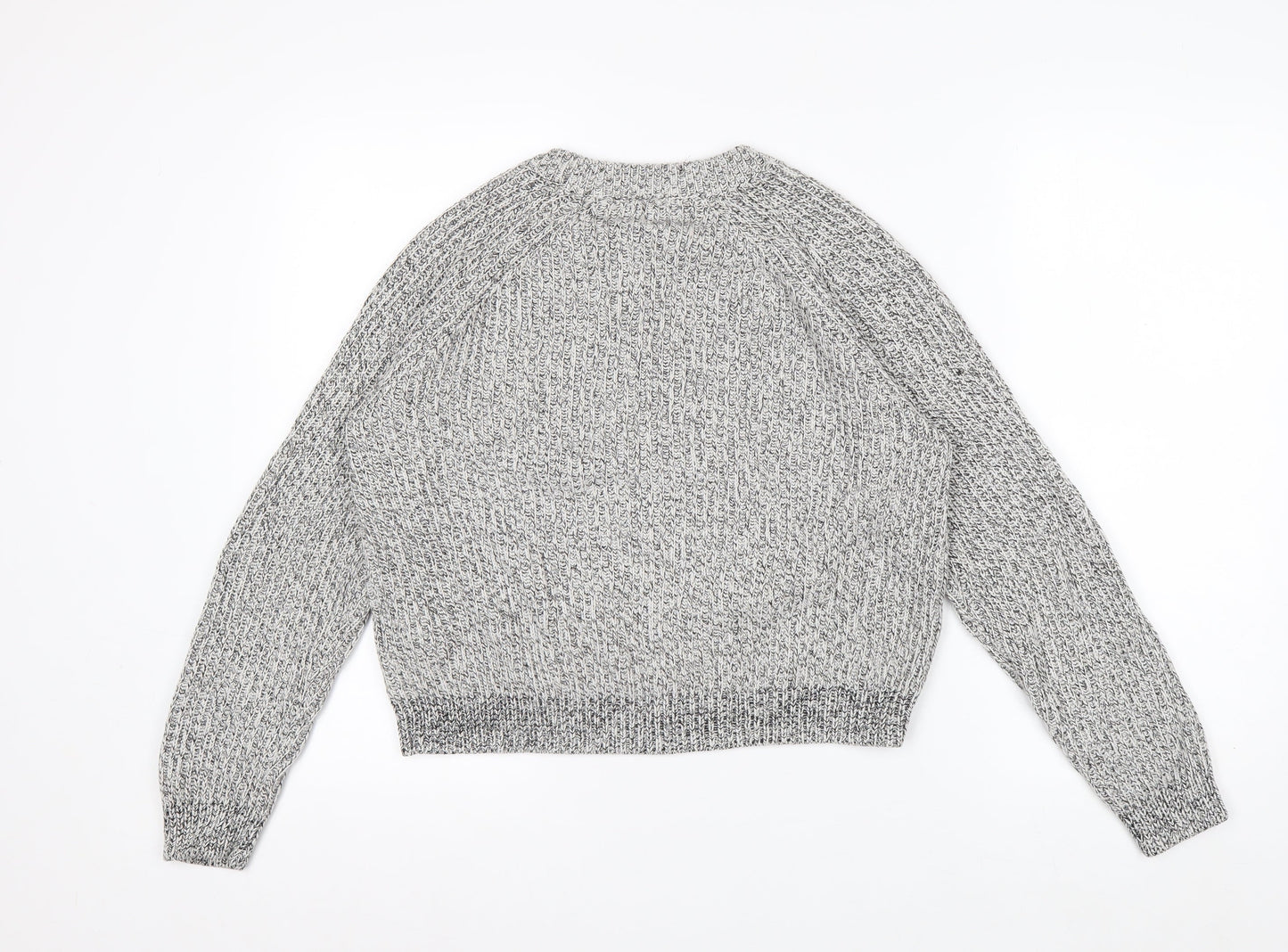 H&M Women Grey Chunky Knit Cotton Blend Crew Neck Jumper Size 12