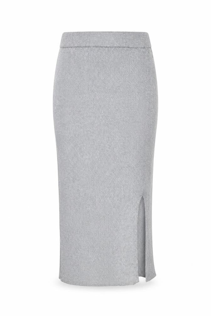 Zara Women’s Grey Knit Metallic Midi Pencil Skirt Size S