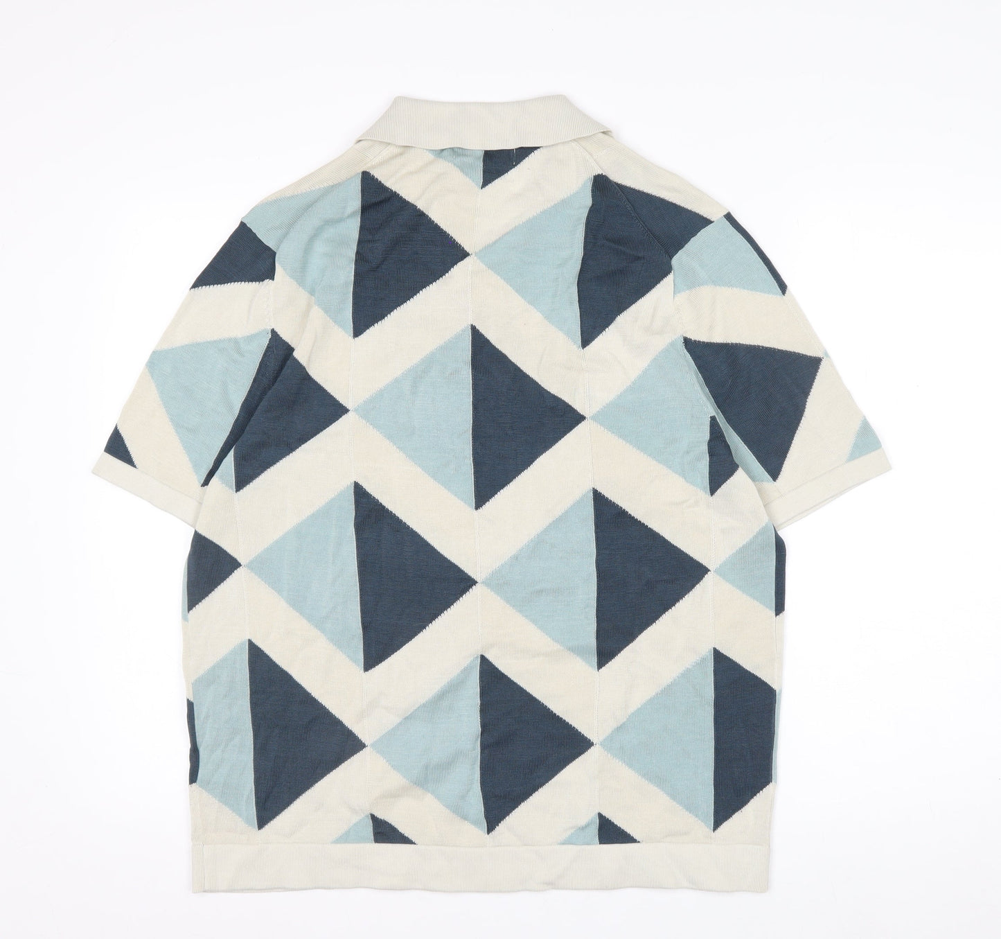 Marks and Spencer Autograph Men's Blue Geometric Cotton Polo L
