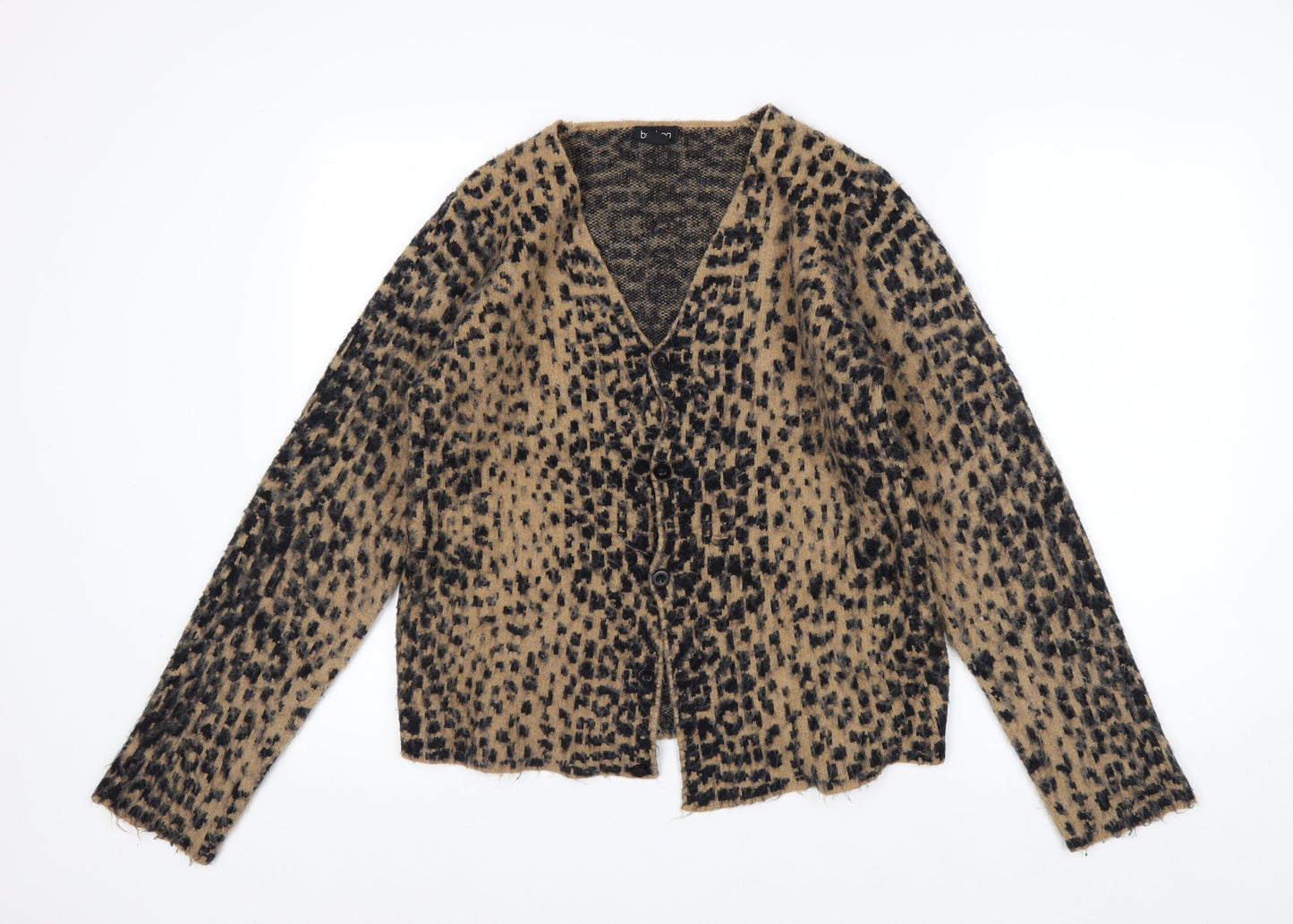 Boohoo Women’s Beige Leopard Print V-Neck Long Sleeve Cardigan L