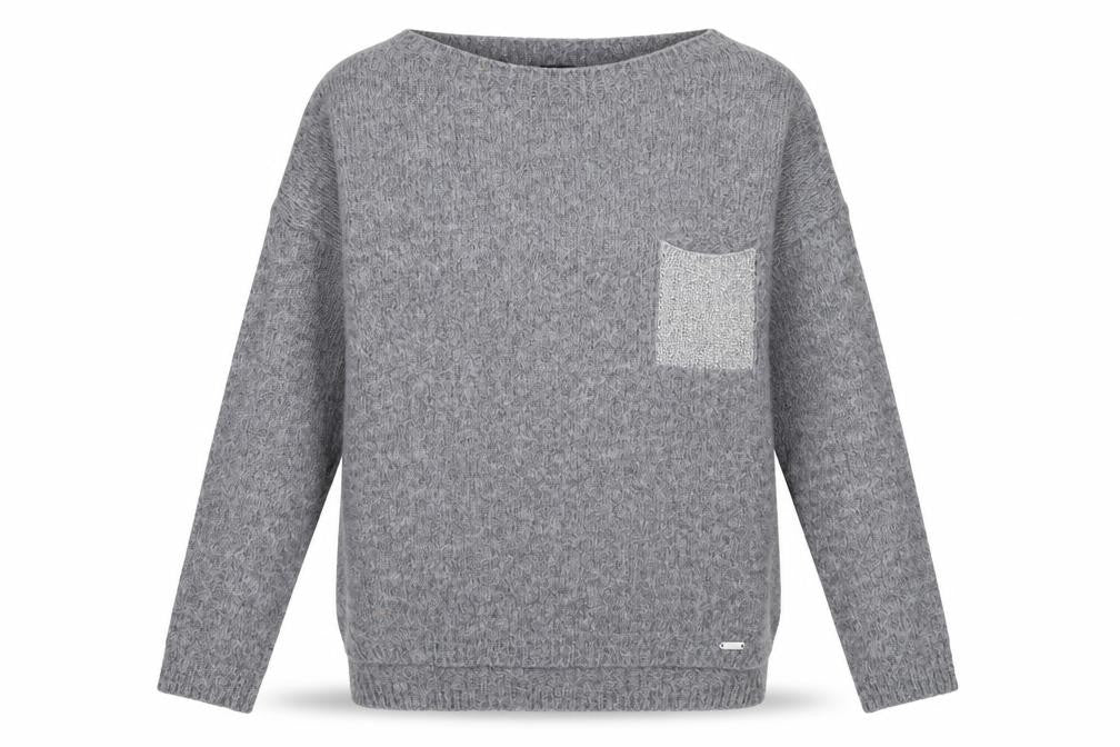 Front view of Guess Women’s Grey Chunky-Knit jumper, size M