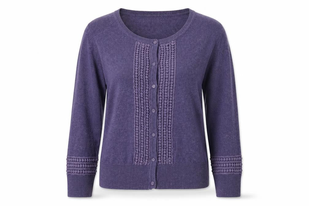 RJR.John Rocha Women Purple Cotton 3/4 Sleeve Cardigan Size 14