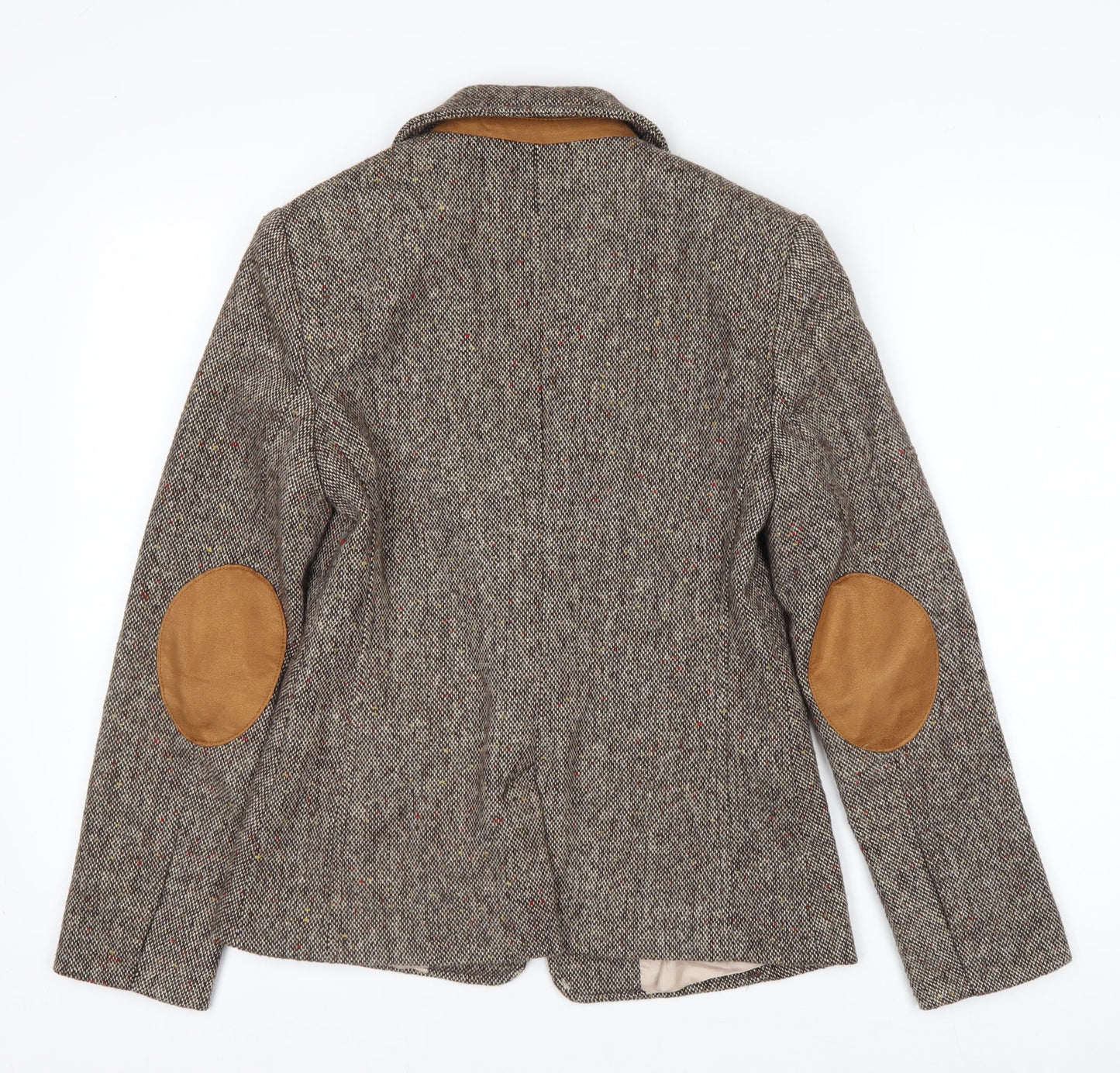 Topshop Women Brown Tweed Wool Blend Blazer UK 8 Classic Single-Breasted Jacket