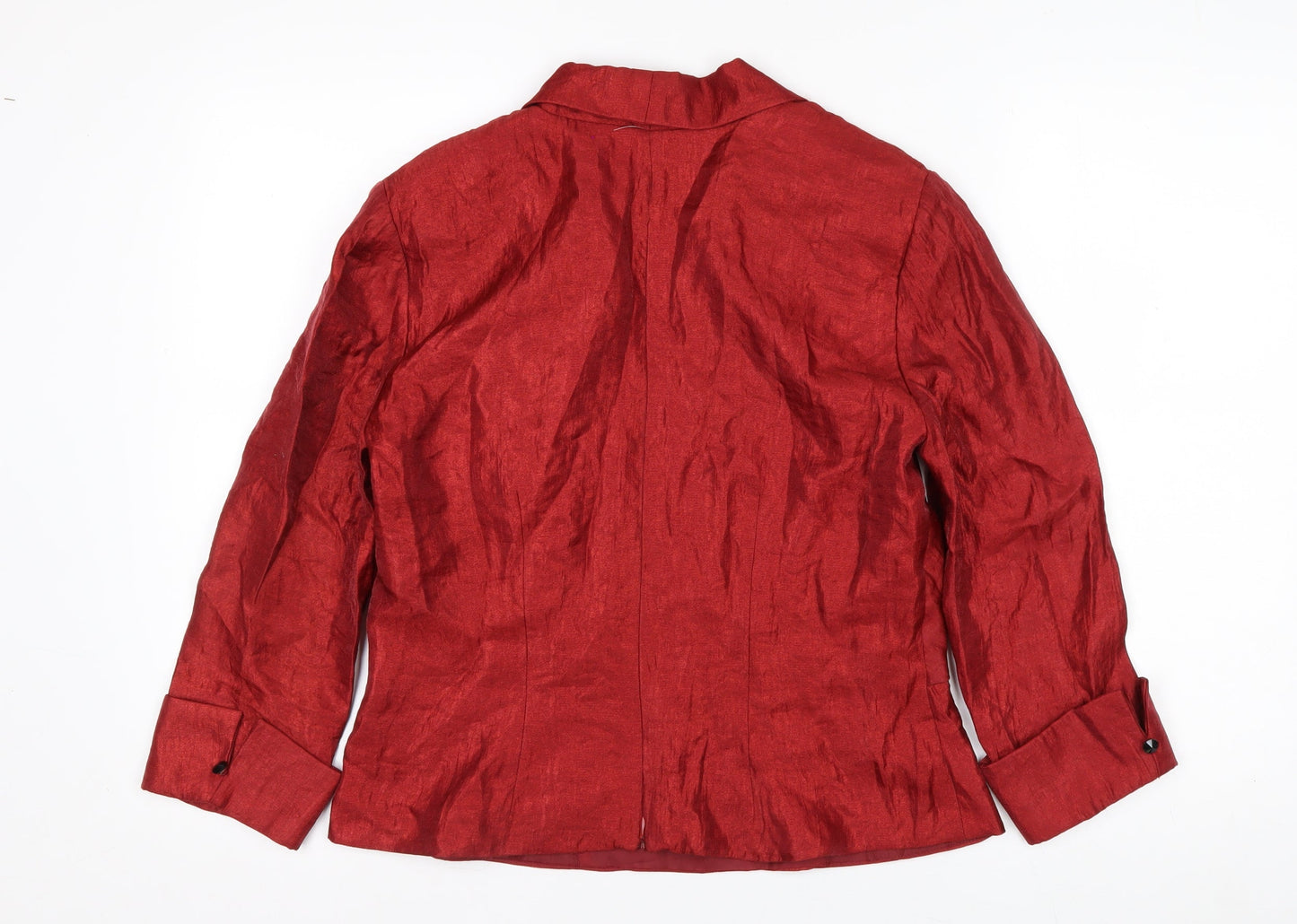 J.R. Nites Womens Red Wrap Blouse Size 12 Beaded Buckle Formal Top