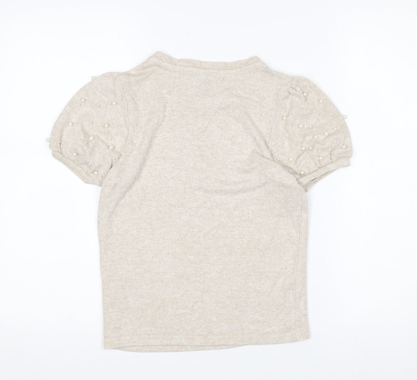 New Look Women’s Beige Beaded Puff Sleeve T-Shirt Size 6