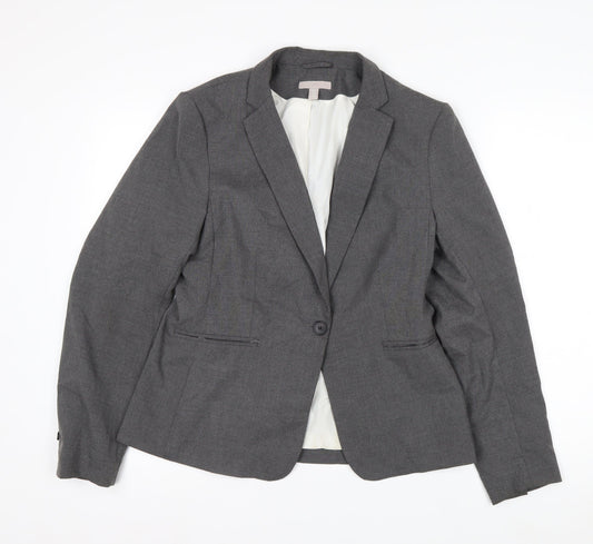 H&M Women Grey Single-Breasted Blazer Size 12 Classic Fit