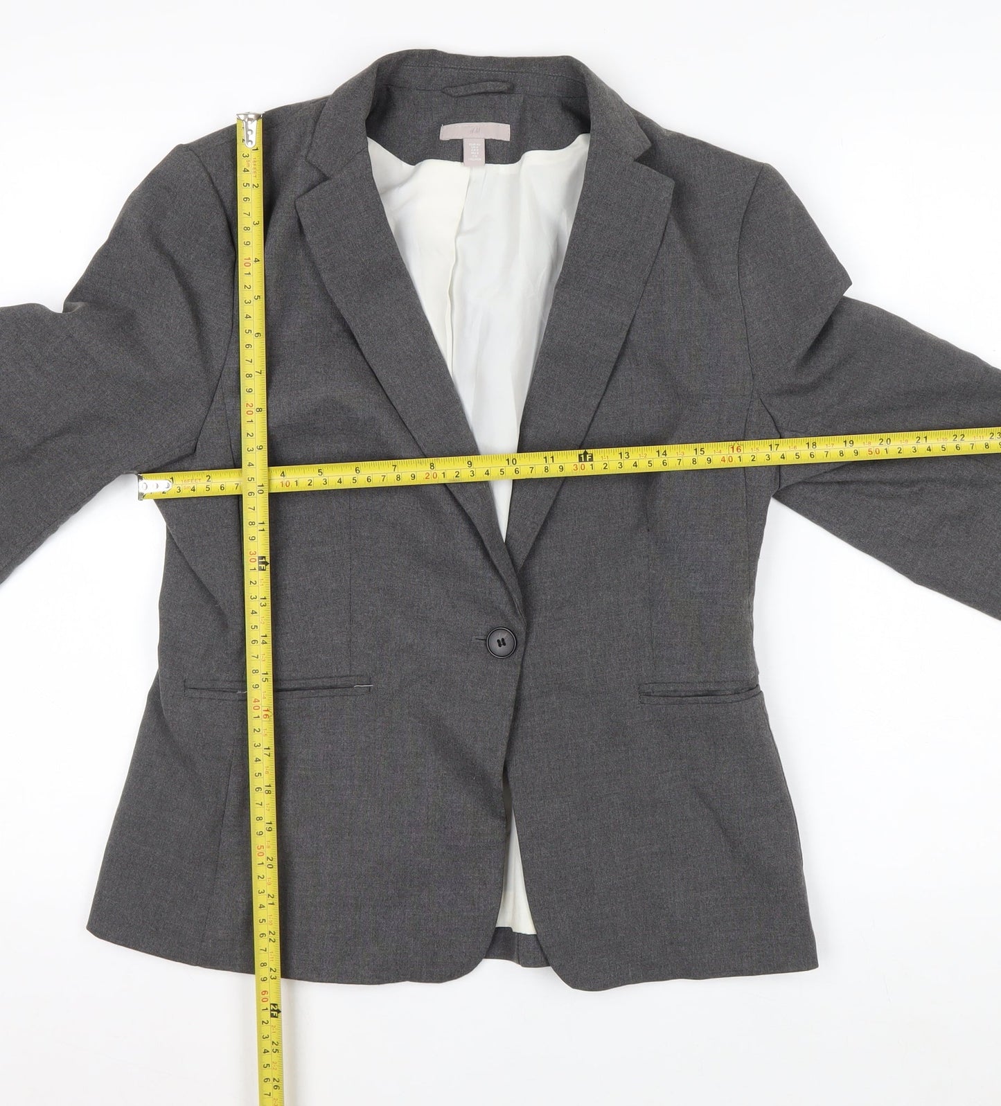 H&M Women Grey Single-Breasted Blazer Size 12 Classic Fit