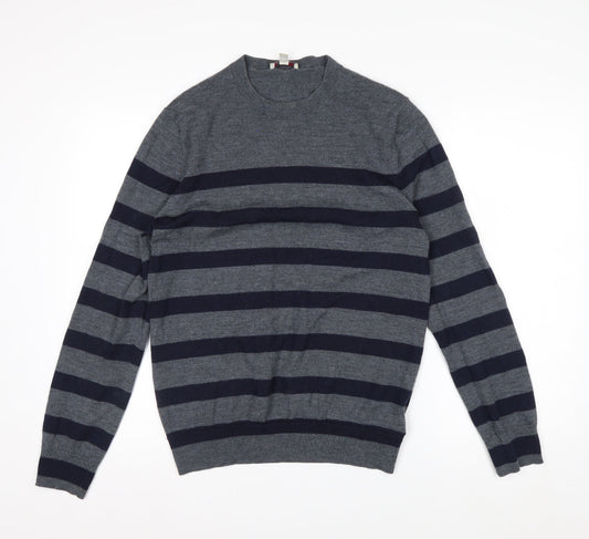 Gap Men's Grey Striped Merino Wool Pullover Jumper M