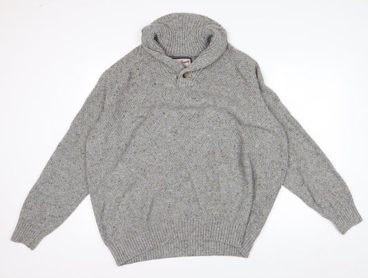 Next Mens Grey XL Chunky Knit High Neck Pullover Jumper