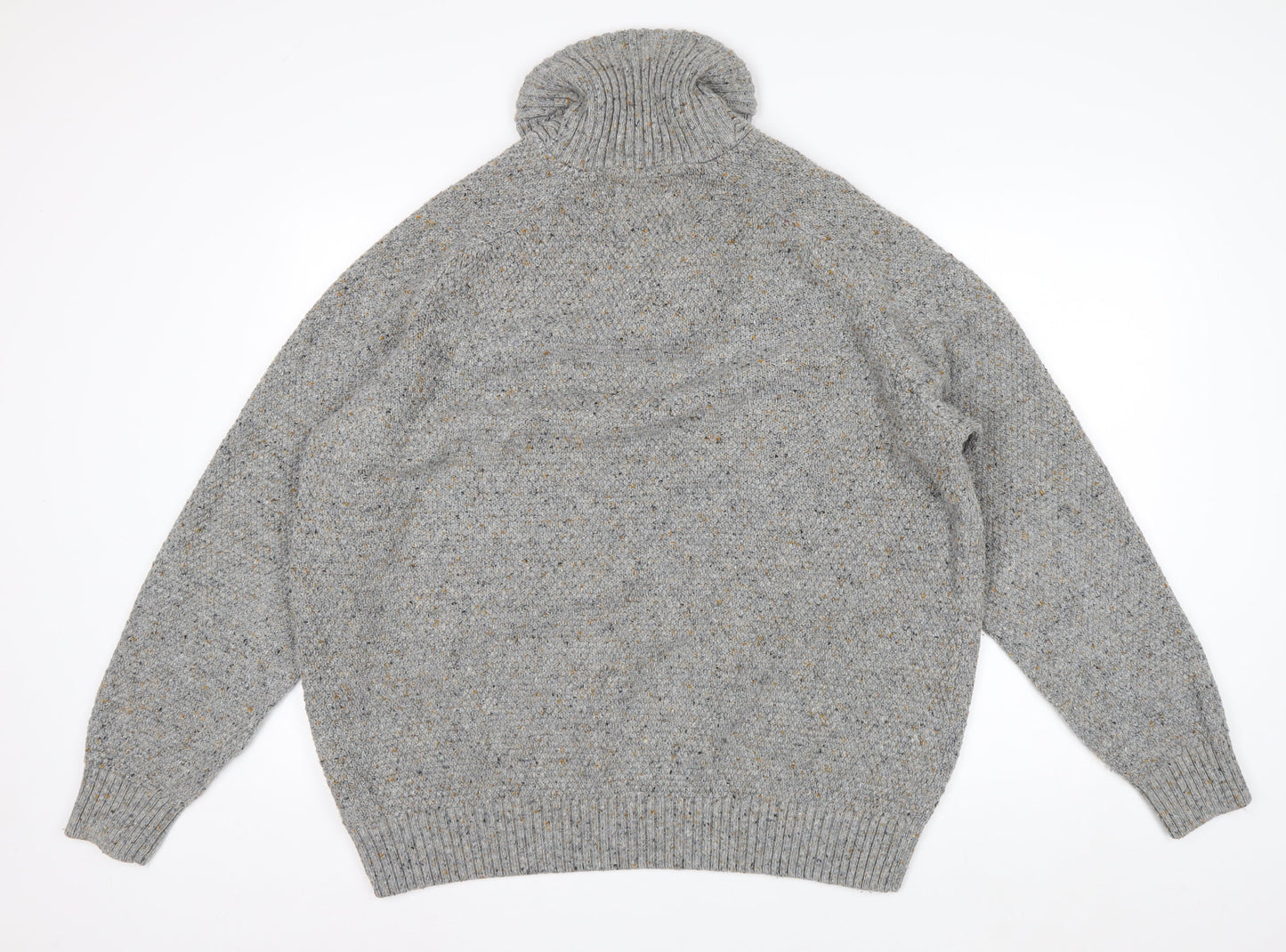 Next Mens Grey XL Chunky Knit High Neck Pullover Jumper