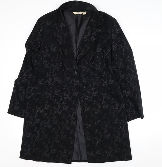 Next Petite Women's Black Floral Long Overcoat Size 16