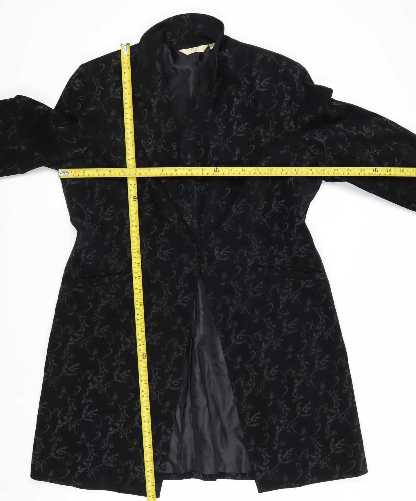 Next Petite Women's Black Floral Long Overcoat Size 16