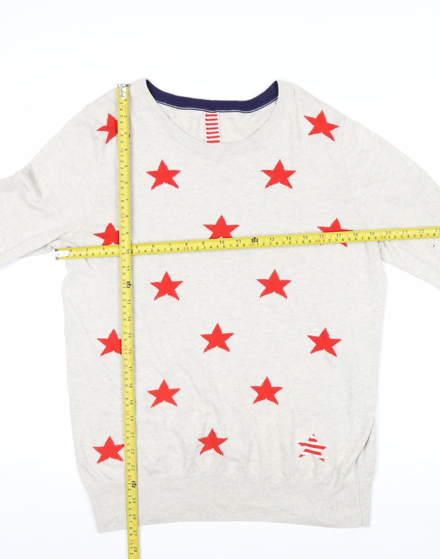 Oasis Womens Beige Red Star Crew Neck Knit Jumper Size M
