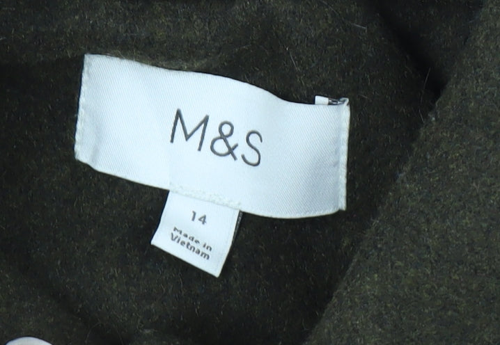 Marks and Spencer Women’s Green Wool Blend Long Overcoat Size 14