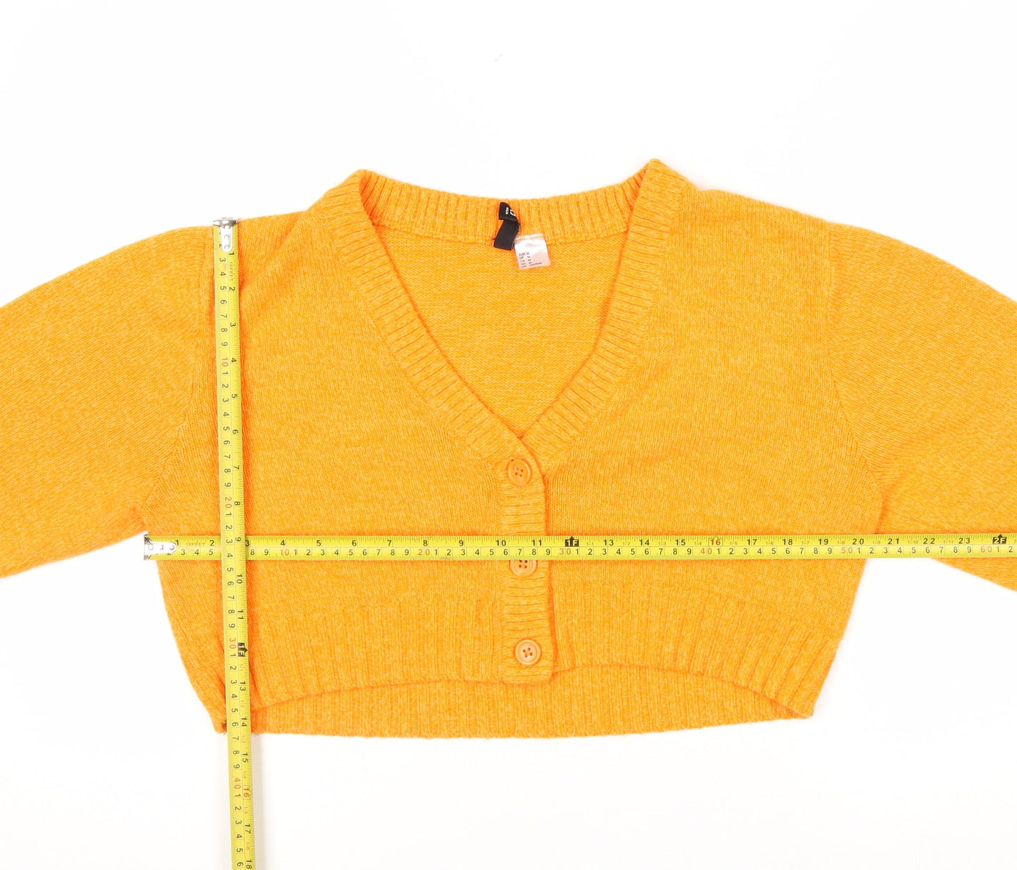 H&M Women’s Orange V-Neck Button Cardigan Size 12 Acrylic Knit