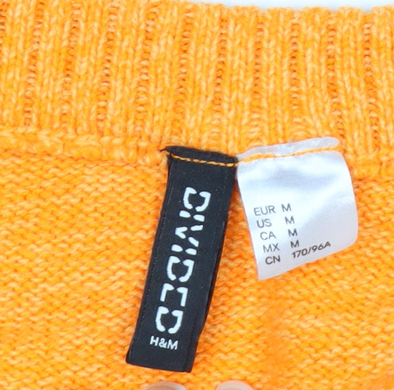 H&M Women’s Orange V-Neck Button Cardigan Size 12 Acrylic Knit