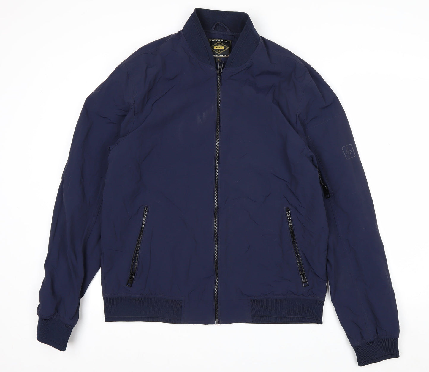 Next Men's Blue Nylon Bomber Jacket L Casual Zip Pockets