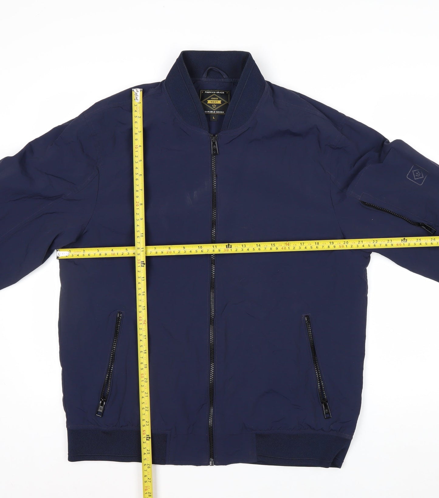 Next Men's Blue Nylon Bomber Jacket L Casual Zip Pockets