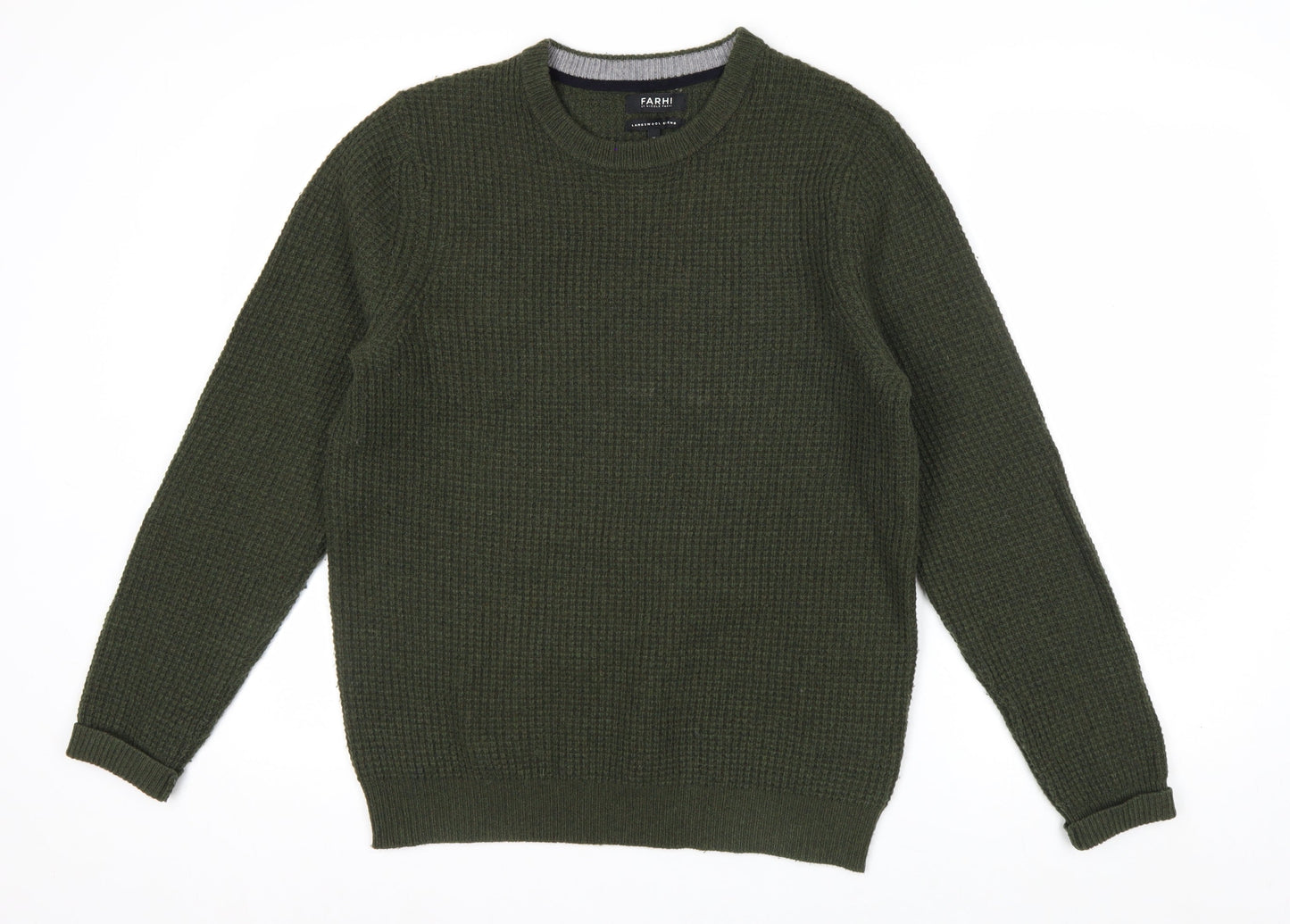 FARHI by Nicole Farhi Men's Green Wool Blend Waffle Knit Jumper M