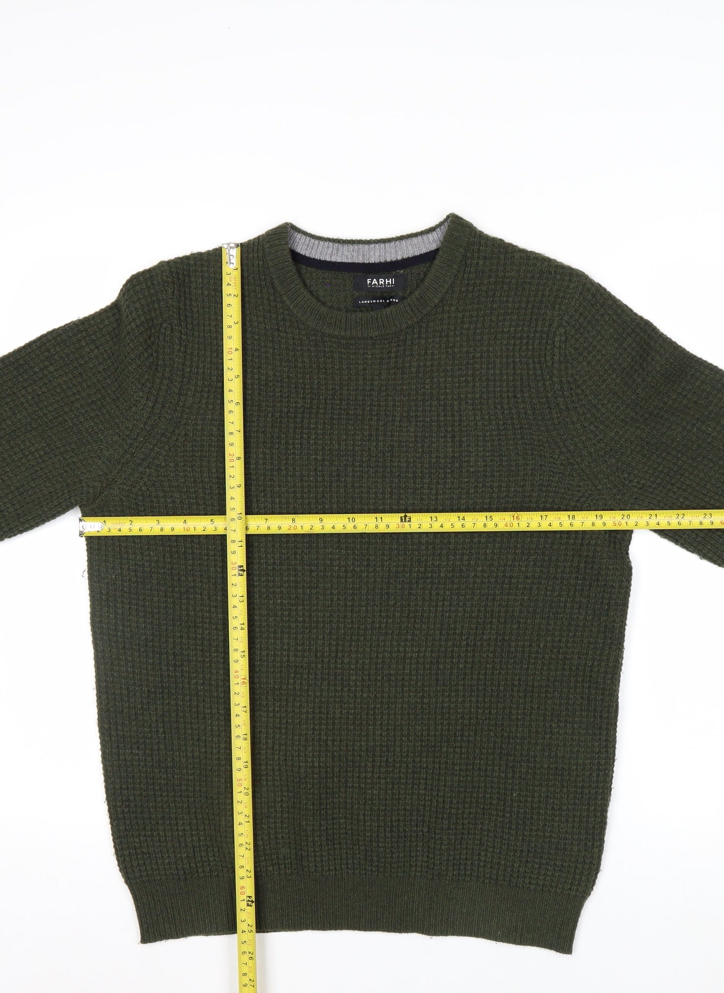 FARHI by Nicole Farhi Men's Green Wool Blend Waffle Knit Jumper M