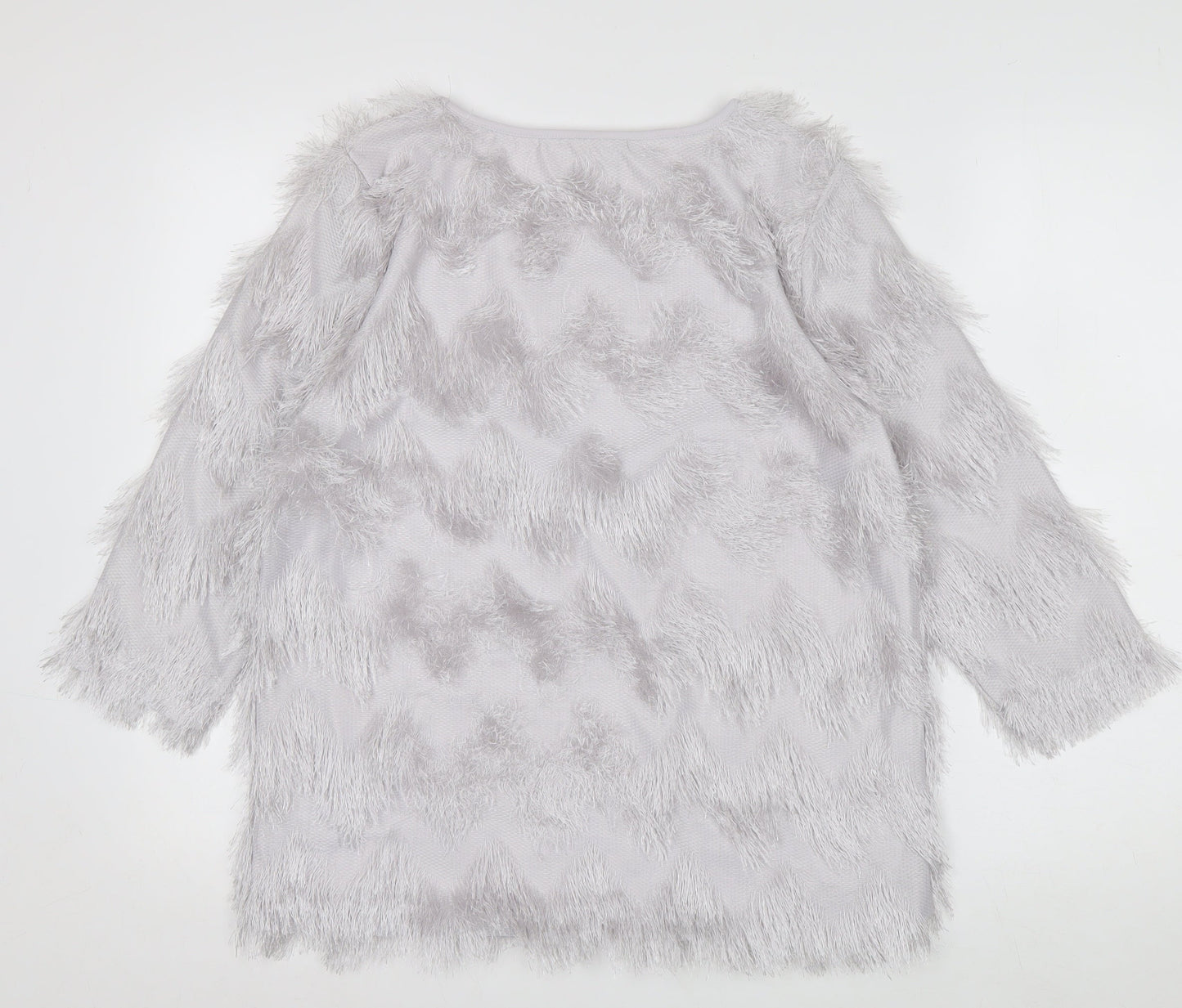 B.YOU Women’s Grey Faux Fur Trim 3/4 Sleeve Blouse Size 12