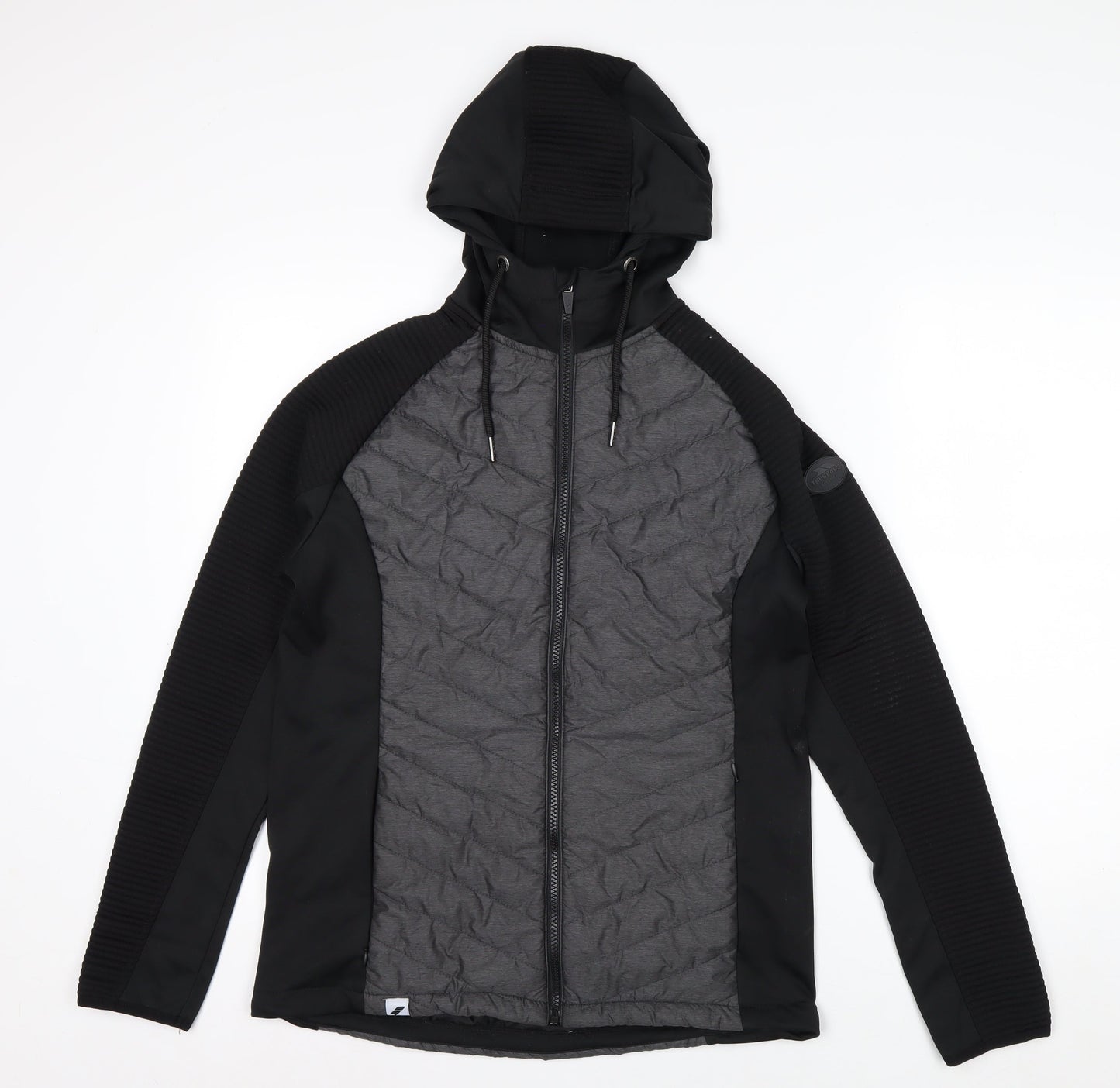 Trespass Women Black Grey Quilted Hooded Full Zip Jacket UK 12
