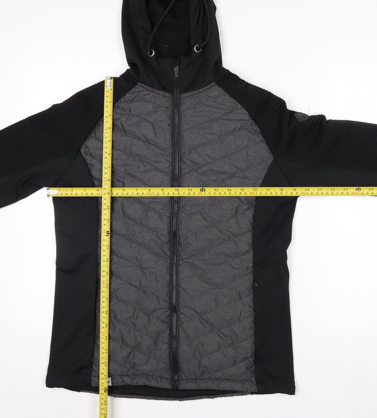 Trespass Women Black Grey Quilted Hooded Full Zip Jacket UK 12