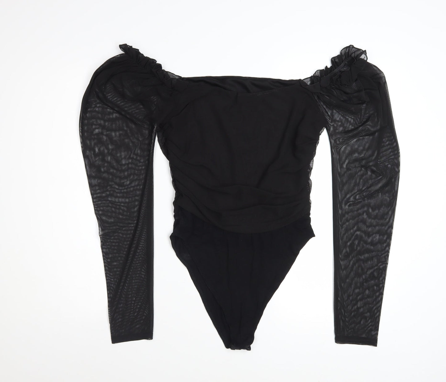 Boohoo Women's Black Off Shoulder Puff Sleeve Bodysuit Size 14