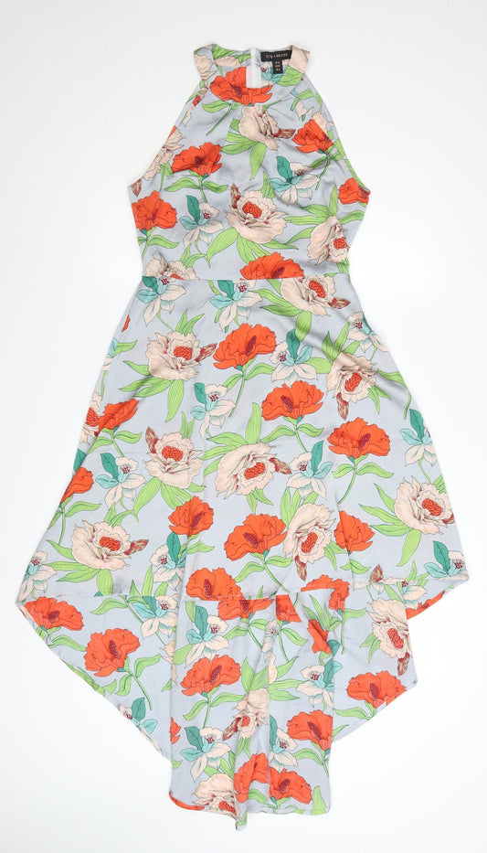 QED London Women's Multicoloured Floral Hi-Low A-Line Dress Size 10