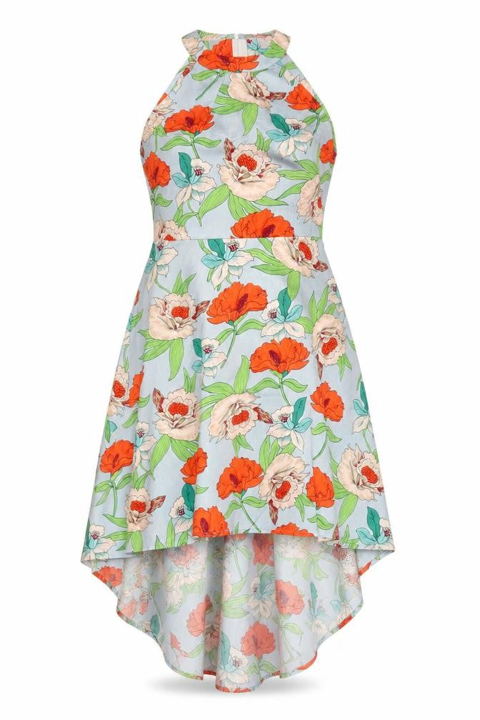 QED London Women's Multicoloured Floral Hi-Low A-Line Dress Size 10