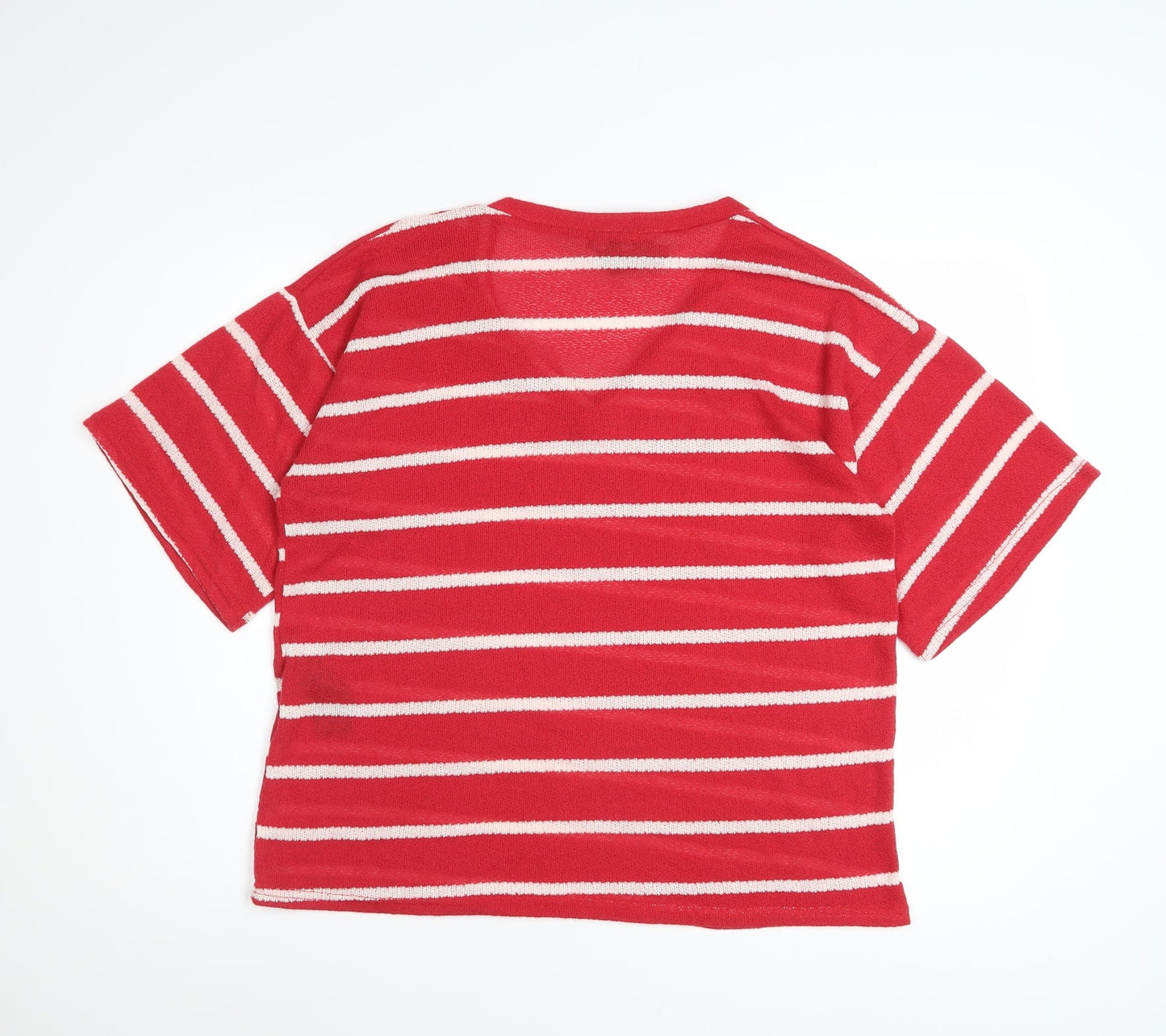 JD Williams Women's Red Striped V-Neck Short Sleeve T-Shirt Size 8