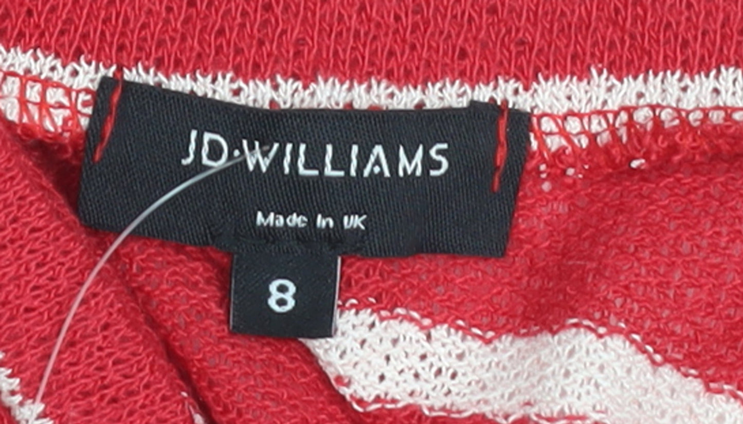JD Williams Women's Red Striped V-Neck Short Sleeve T-Shirt Size 8