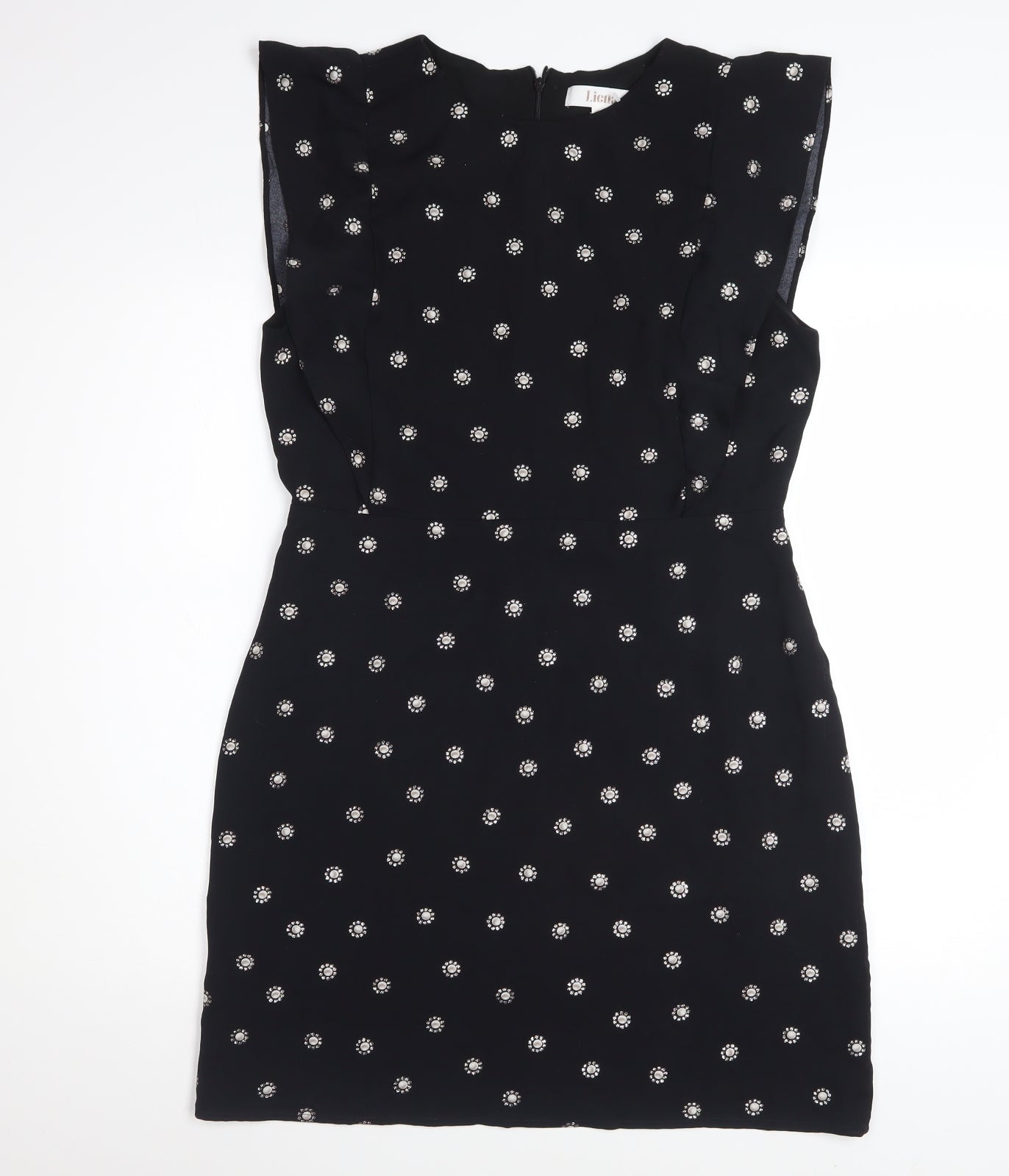 Liena Women Black Floral Embroidered Shift Dress Size 12