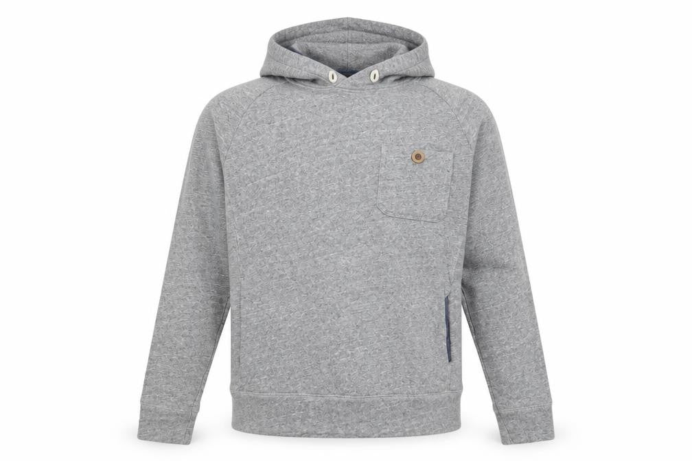 Front view of Crew Clothing Men's Grey Medium Pullover Hoodie with Pocket
