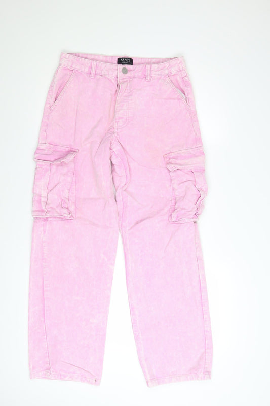 boohooMAN Men's Pink Corduroy Cargo Trousers Size 30 Regular