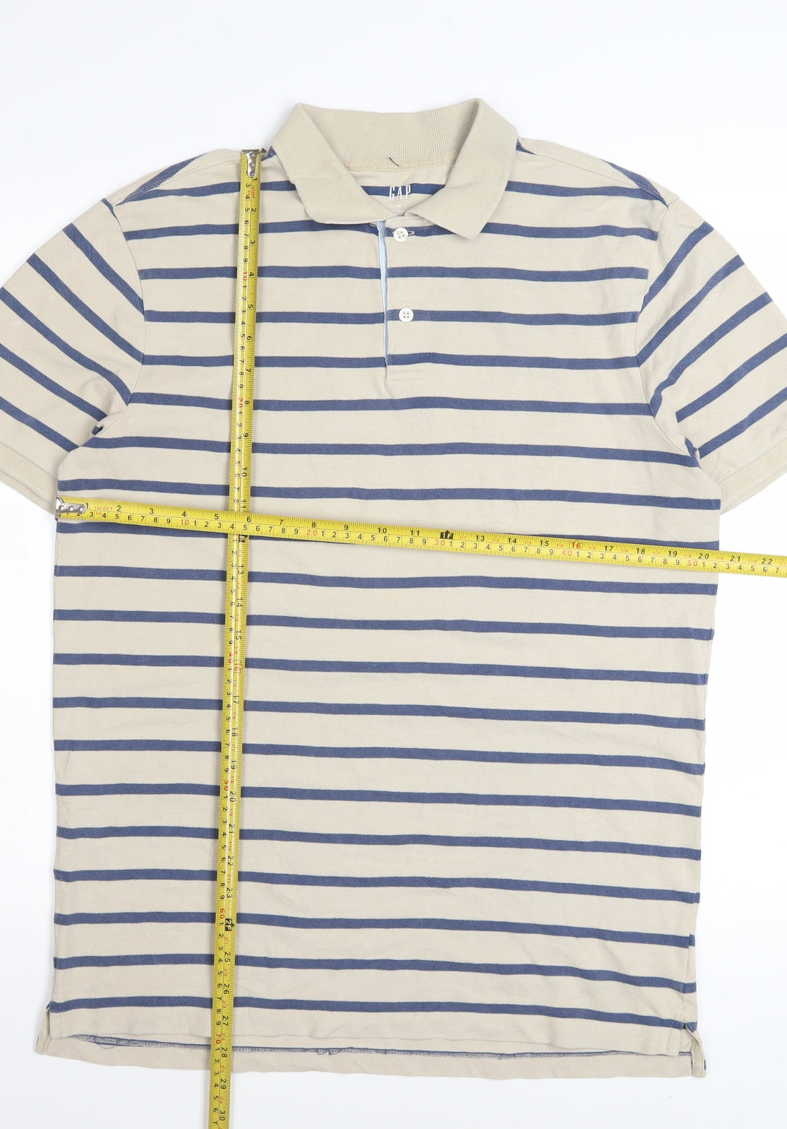GAP Men’s Beige Striped Stretch Cotton Polo Shirt Size M