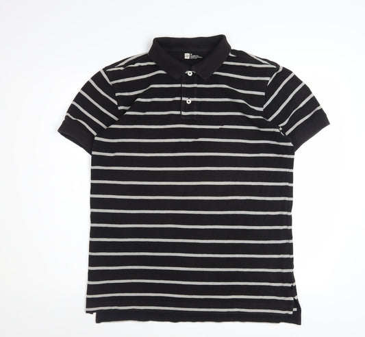 GAP Men's Black Striped Classic Fit Short Sleeve Cotton Polo M