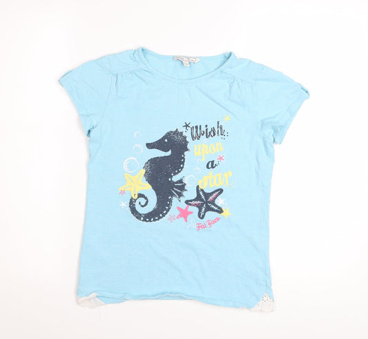 Fat Face Girls Blue 10-11 Years Seahorse Graphic Cotton T-Shirt