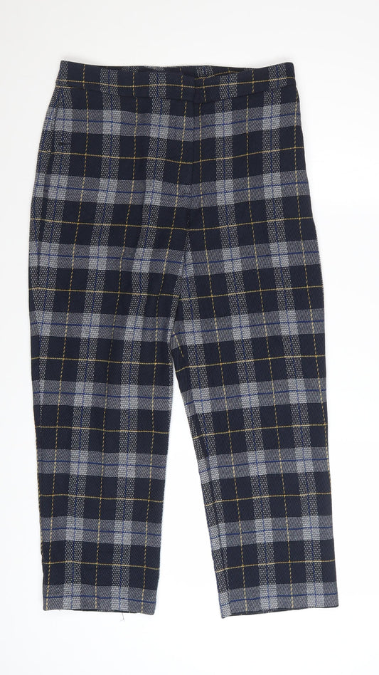 Marks and Spencer Women Blue Plaid Trousers Size 10 Straight Leg