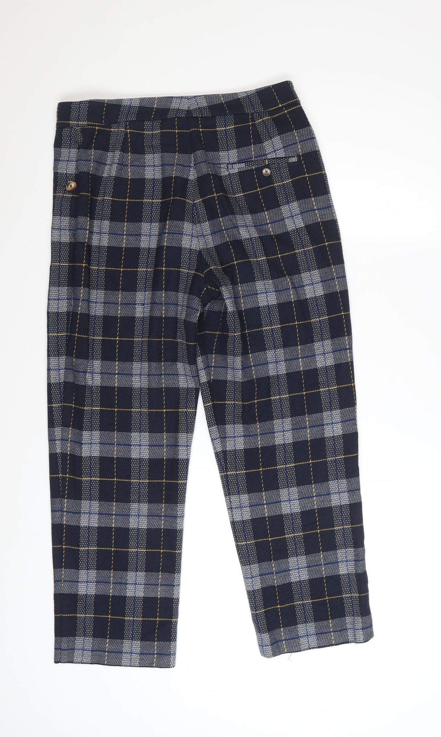 Marks and Spencer Women Blue Plaid Trousers Size 10 Straight Leg