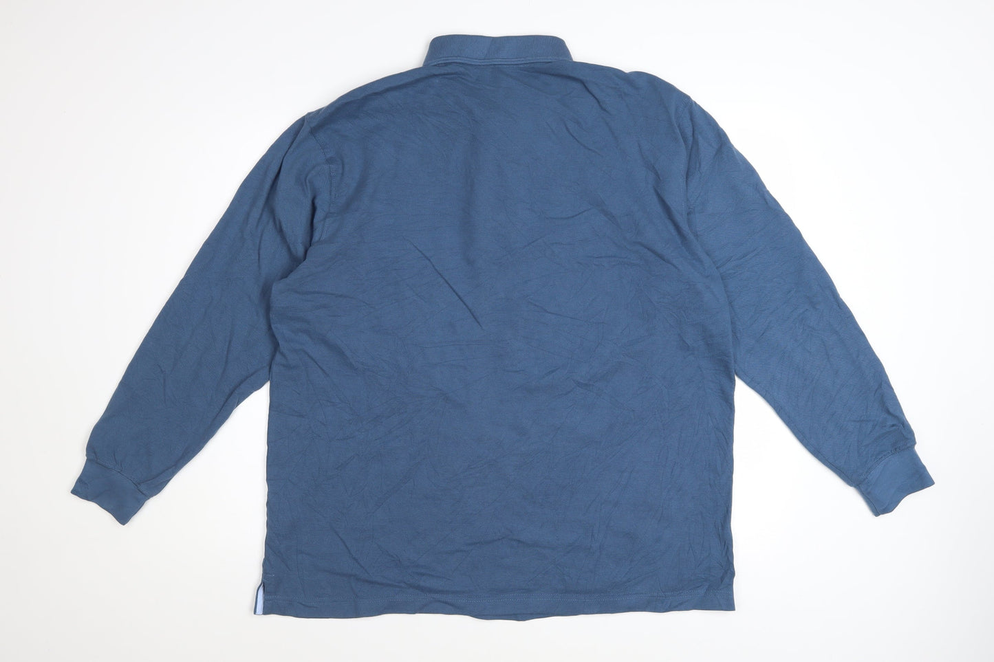 Cotton Traders Men's Steel Blue Long Sleeve Polo Shirt L 100% Cotton