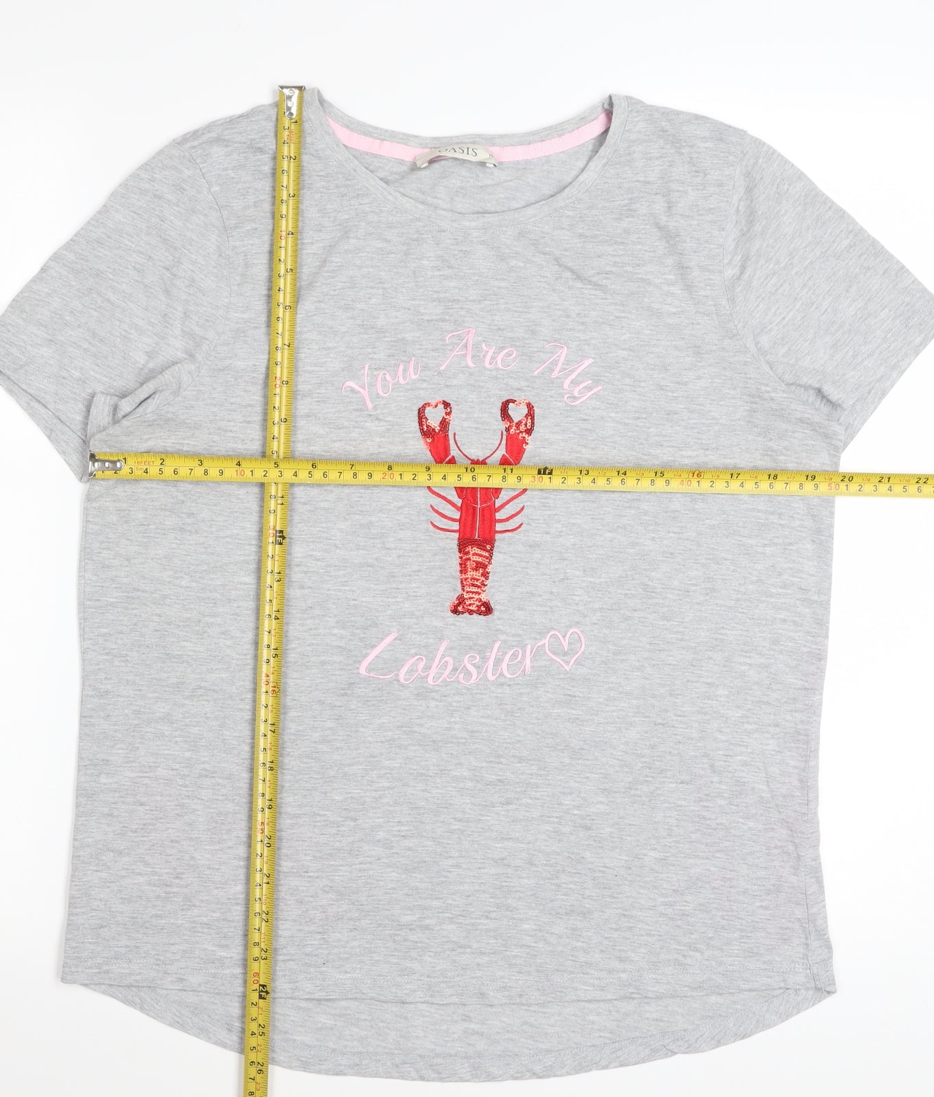 Oasis Women’s Grey Embroidered Lobster T-Shirt Size 12