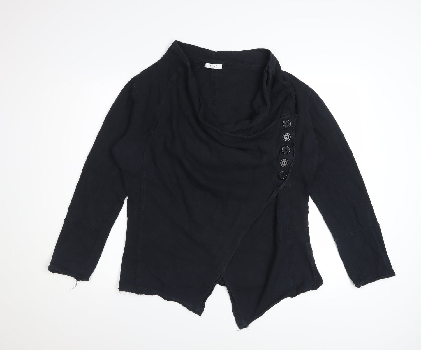 Alice C Women Black Size 20 Cowl Neck Wrap Blouse Long Sleeve Cotton