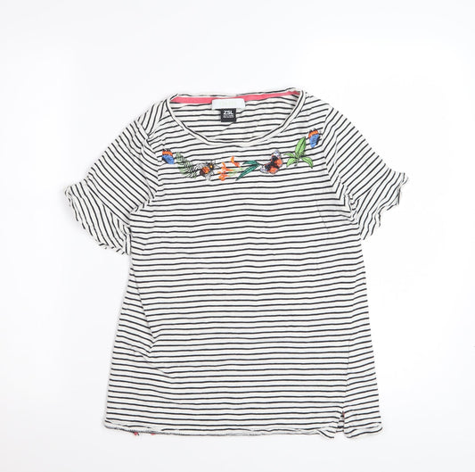Oasis Women’s White Striped Embroidered T-Shirt XS