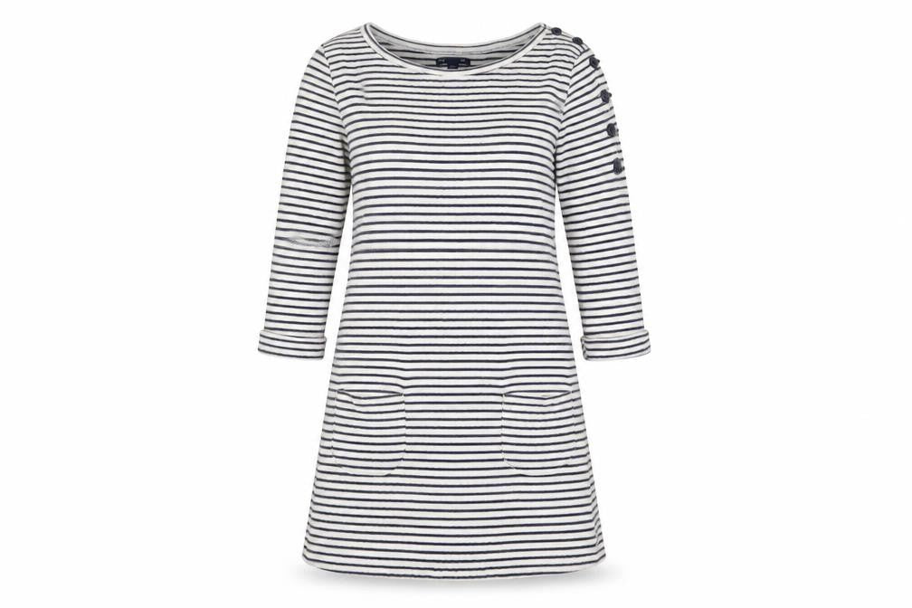 Gap Women’s White Striped Boat Neck 3/4 Sleeve Cotton Shift Dress M