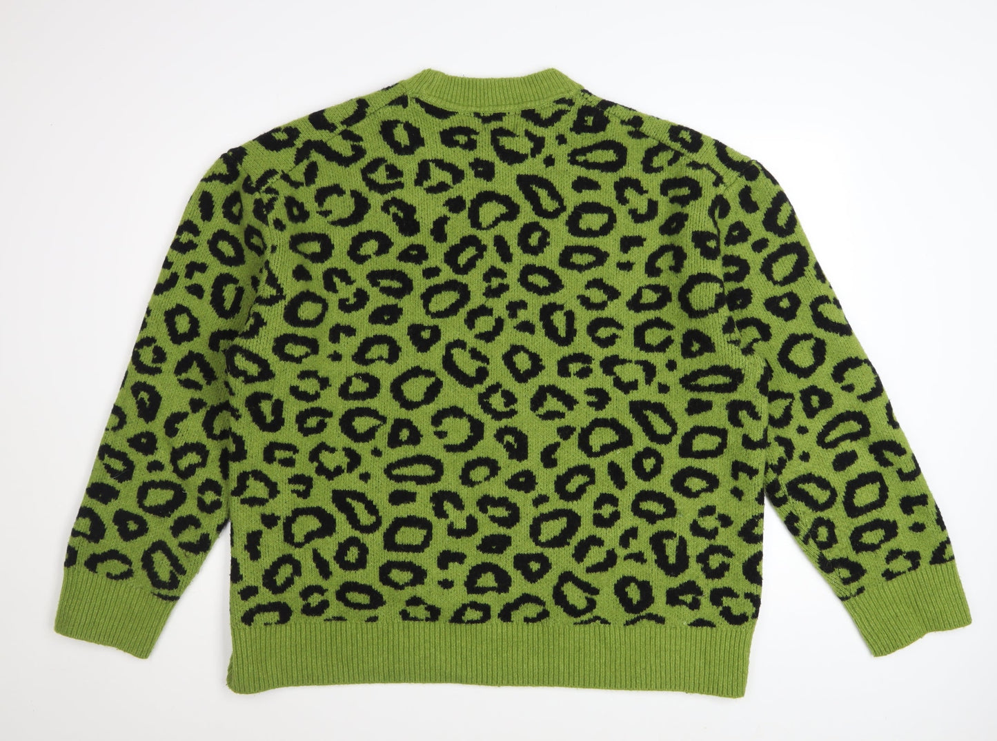 H&M Women’s Green Leopard Print Oversized Knit Jumper XL