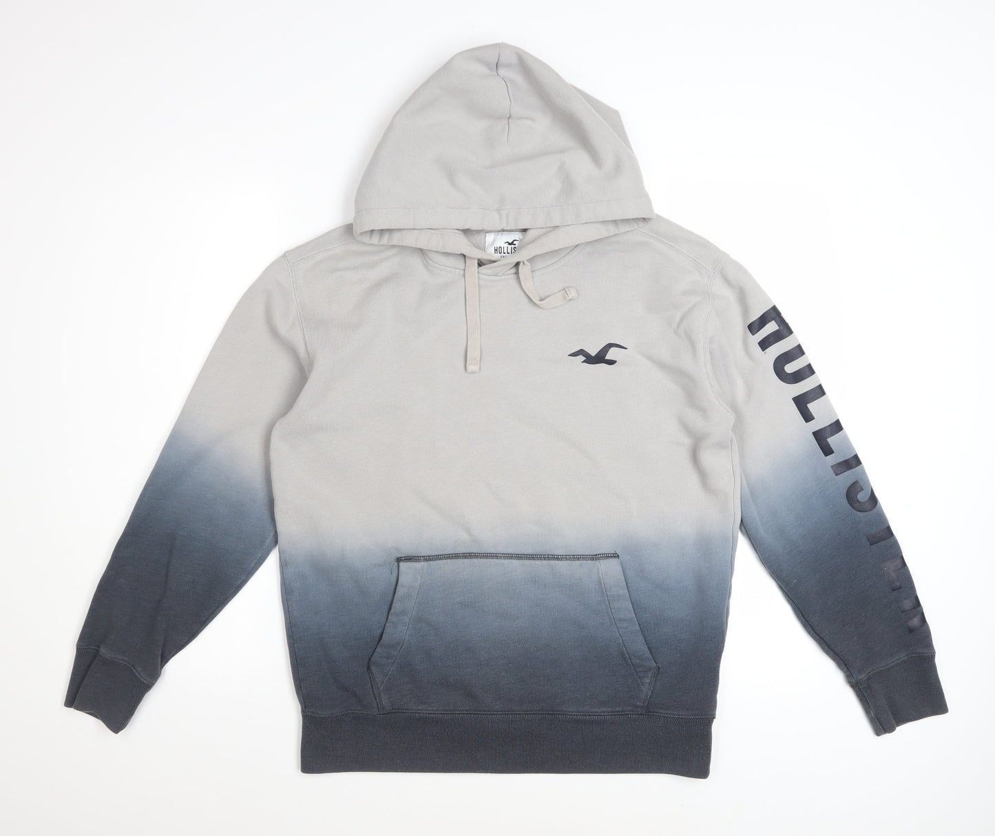 Hollister Men’s Grey Pullover Hoodie M Ombre Logo Sweatshirt