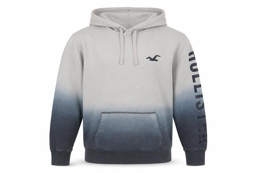 Hollister Men’s Grey Pullover Hoodie M Ombre Logo Sweatshirt